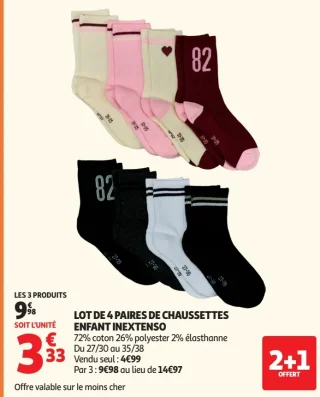 Lot de 4 paires de chaussettes enfant Inextenso