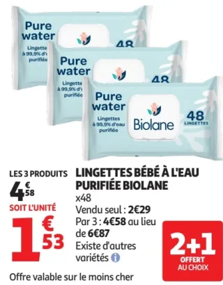 Biolane Lingettes bébé à l'eau purifiée x48