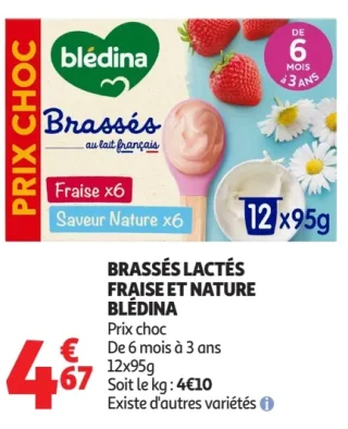 Brassés Lactés Fraise et Nature Blédina