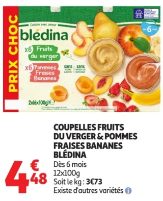 Coupelles Fruits du Verger & Pommes Fraises Bananes Blédina