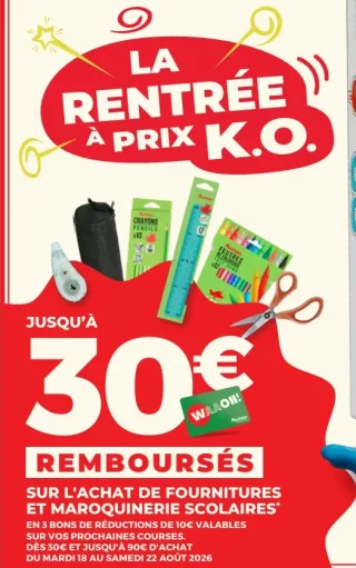 Jusqu'à 30€ remboursés sur l'achat de fournitures et maroquinerie scolaires
