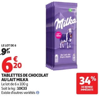 Tablettes de chocolat au lait Milka