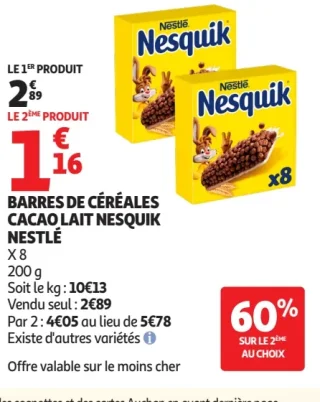 Barres de Céréales Cacao Lait Nesquik Nestlé