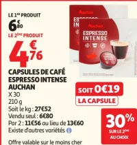 Capsules de café espresso intense Auchan