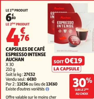 Capsules de café espresso intense Auchan