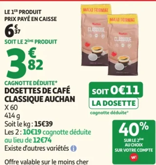 Dosettes de café classique Auchan