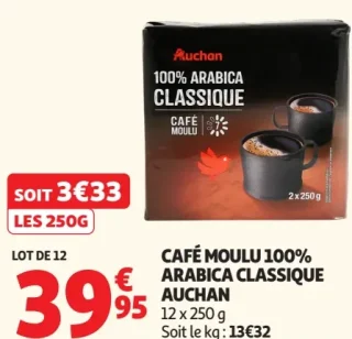Café moulu 100% Arabica classique Auchan