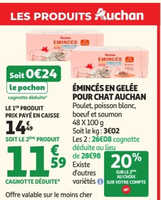 Auchan Émincés en gelée pour chat
