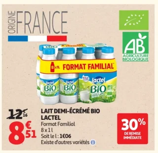 Lait demi-écrémé Bio Lactel