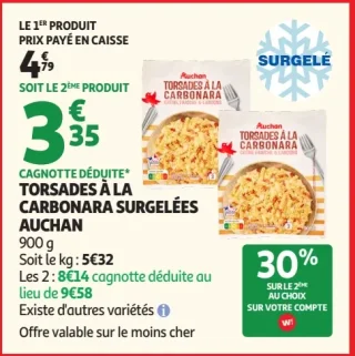 Torsades à la carbonara surgelées Auchan
