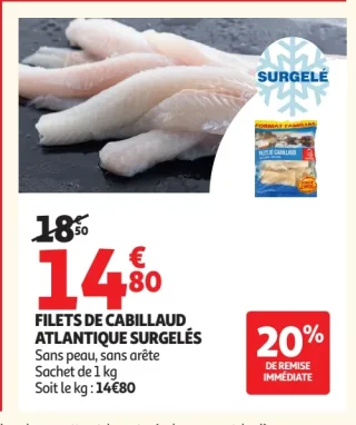 Filets de cabillaud Atlantique surgelés Auchan