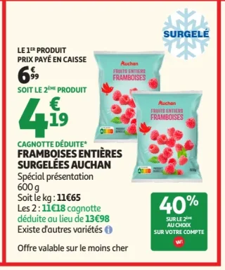 Framboises entières surgelées Auchan