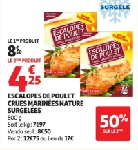 Escalopes de poulet crues marinées nature surgelées