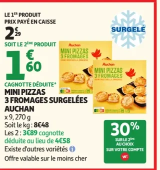 Mini Pizzas 3 fromages surgelées Auchan