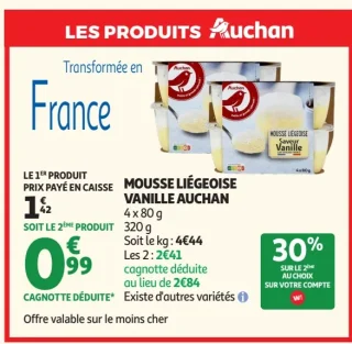 Mousse liégeoise saveur vanille Auchan