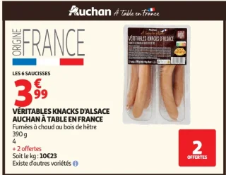 Véritables knacks d'Alsace Auchan à table en France
