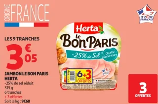 Jambon Le Bon Paris Herta -25% de sel réduit
