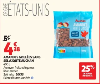 Amandes grillées sans sel ajouté Auchan