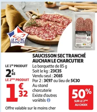 Saucisson sec tranché Auchan Le Charcutier
