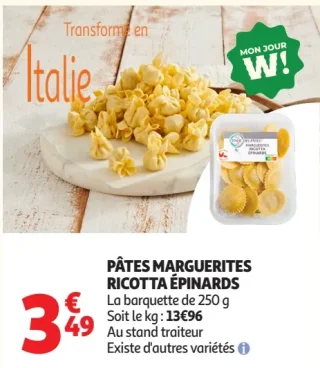 Pâtes marguerites ricotta épinards