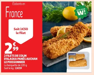 2 Filets de colin d'Alaska panés Auchan Le Poissonnier