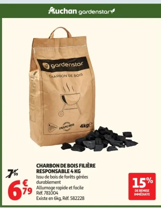 Charbon de bois filière responsable Gardenstar 4 kg