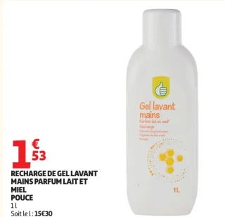 Recharge de gel lavant mains parfum lait et miel Pouce