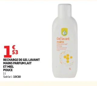 Recharge de gel lavant mains parfum lait et miel Pouce