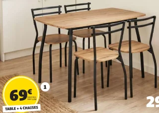 Table + 4 chaises