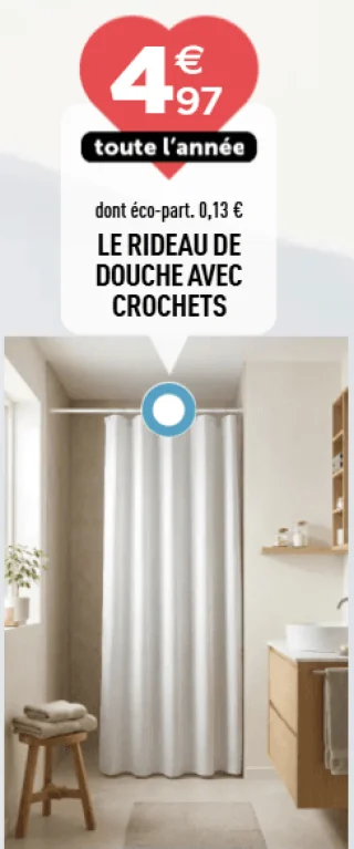 LE RIDEAU DE DOUCHE AVEC CROCHETS