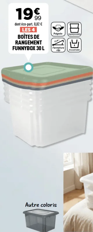 EDA LES 4 BOÎTES DE RANGEMENT FUNNYBOX 30 L