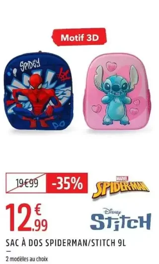 Sac à dos Spiderman/Stitch 9L