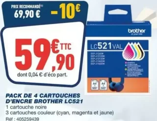 PACK DE 4 CARTOUCHES D'ENCRE BROTHER LC521