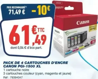 PACK DE 4 CARTOUCHES D'ENCRE CANON PGI-1500 XL