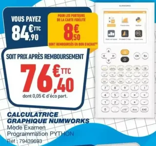 Calculatrice graphique Numworks Mode Examen Programmation PYTHON