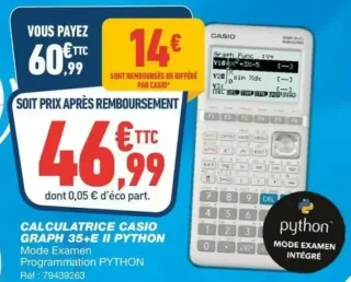 Calculatrice Casio Graph 35+E II Python Mode Examen Programmation PYTHON