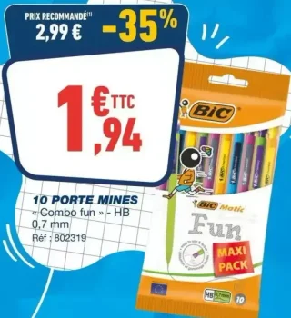 10 porte mines « Combo fun » - HB 0,7 mm Bic