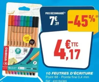 10 feutres d'écriture Point 88 Stabilo