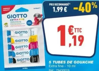 5 Tubes de gouache Giotto Extra fine