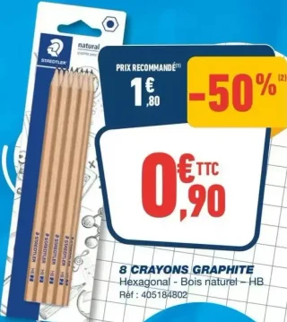 8 CRAYONS GRAPHITE Hexagonal - Bois naturel - HB Staedtler