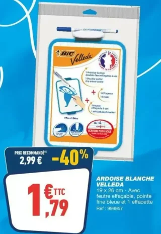 ARDOISE BLANCHE VELLEDA 19 x 26 cm Bic