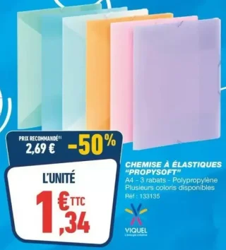 CHEMISE À ÉLASTIQUES "PROPYSOFT" A4 - 3 rabats - Polypropylène Viquel