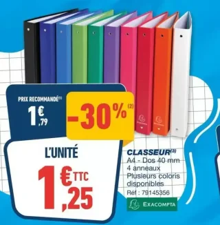 CLASSEUR A4 - Dos 40 mm 4 anneaux Exacompta
