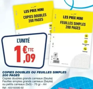 Copies doubles ou feuilles simples 200 pages Les Prix Mini