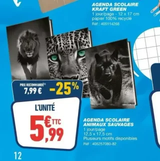 Agenda scolaire Animaux Sauvages Oberthur