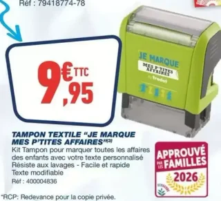 Tampon textile "Je Marque Mes P'tites Affaires" Trodat