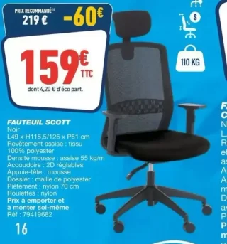 Fauteuil de bureau Scott Noir