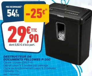 Destructeur de documents Fellowes P-30C