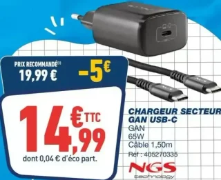 CHARGEUR SECTEUR GAN USB-C NGS technology