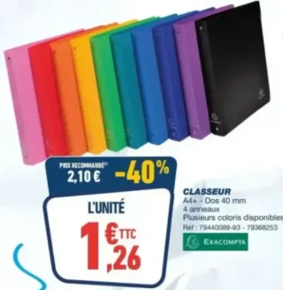 Classeur Exacompta A4+ - Dos 40 mm 4 anneaux